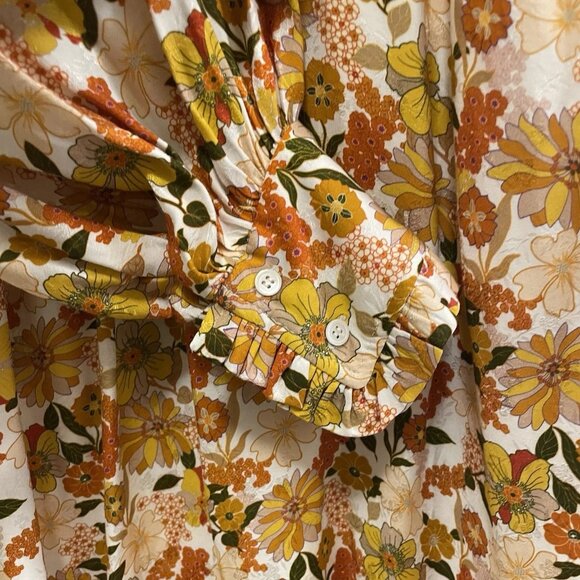 SANDRO PARIS Ecru Floral Viscose Long Balloon Sleeve Shirt Dress Sz 4 NWT MSRP$4 - Picture 9 of 11